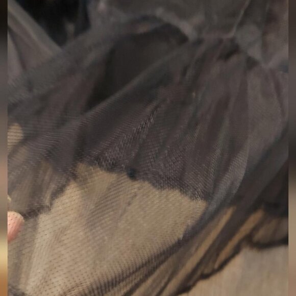 Gothic Romantic Lace Midi Shimmer Drop Waist Flowy Skirt Holiday Glam - Picture 10 of 12